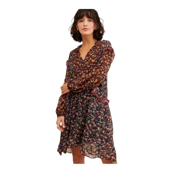 ANTHROPOLOGIE Helene Floral Long Sleeve Tunic Mini Dress XS NWT - Picture 2 of 15